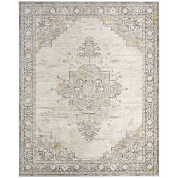 Antique Fusion ANF01 Traditional Vintage Distressed Medallion Border Soft Smooth Polyester Low Profile Short Pile Ivory/Charcoal Rug-Nourison-Rug Love - The Most Loved Rug Store